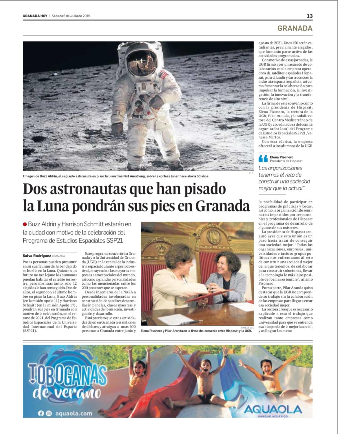 Dos astronautas que han pisado la luna pondrán sus pies en Granada (Granada Hoy)