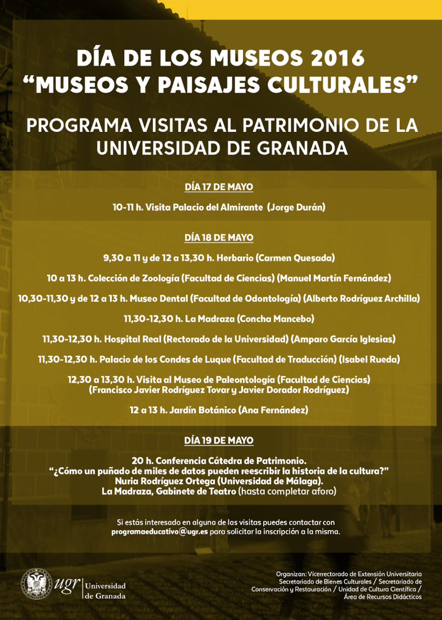 Día de los museos 2016: Museos y paisajes culturales. Programa visitas al patrimonio de la Universidad de Granada