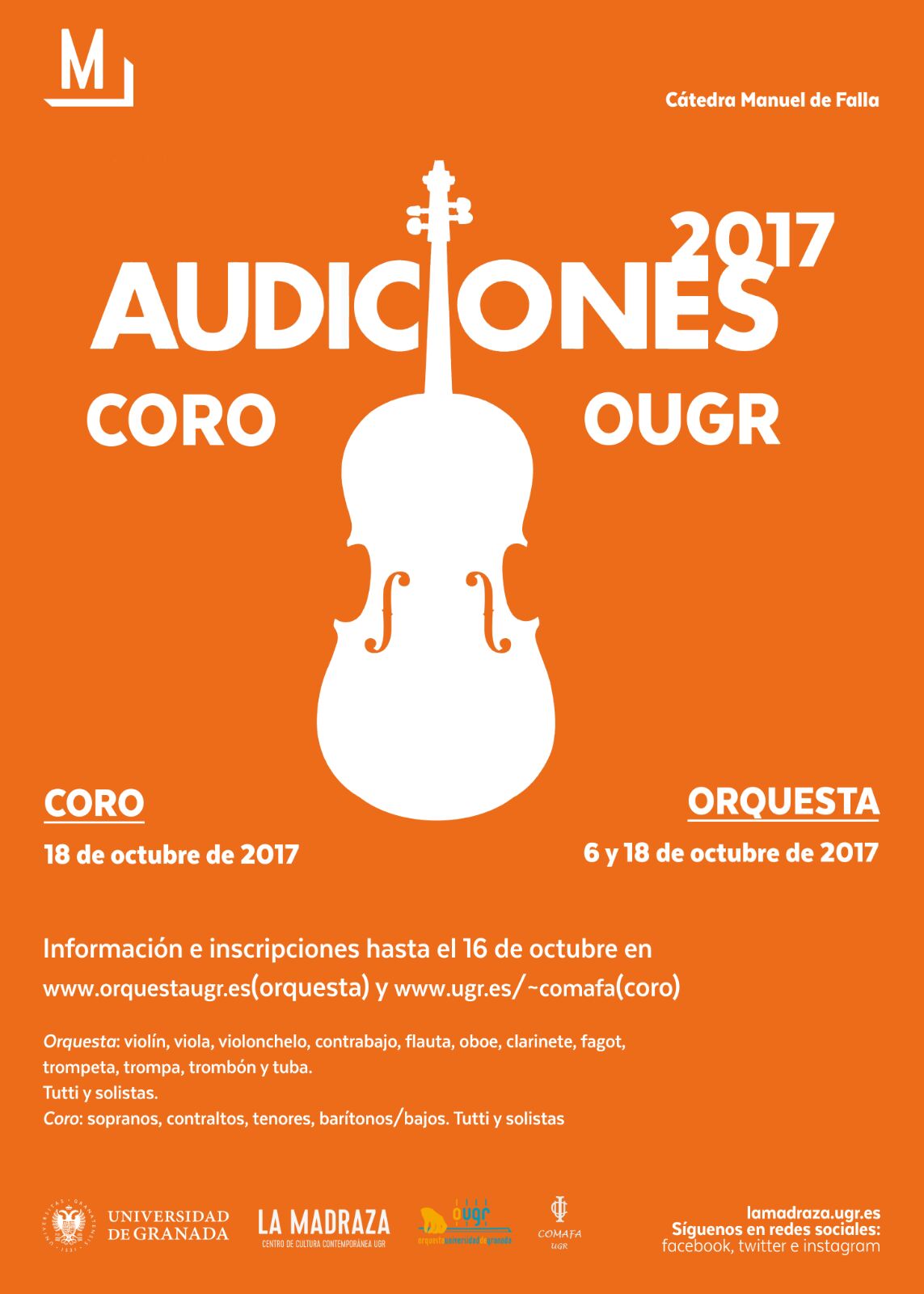 Convocatoria de audiciones para el Coro de la Universidad de Granada dirigido por Jorge Rodriguez Morata, Curso 2017/2018. 