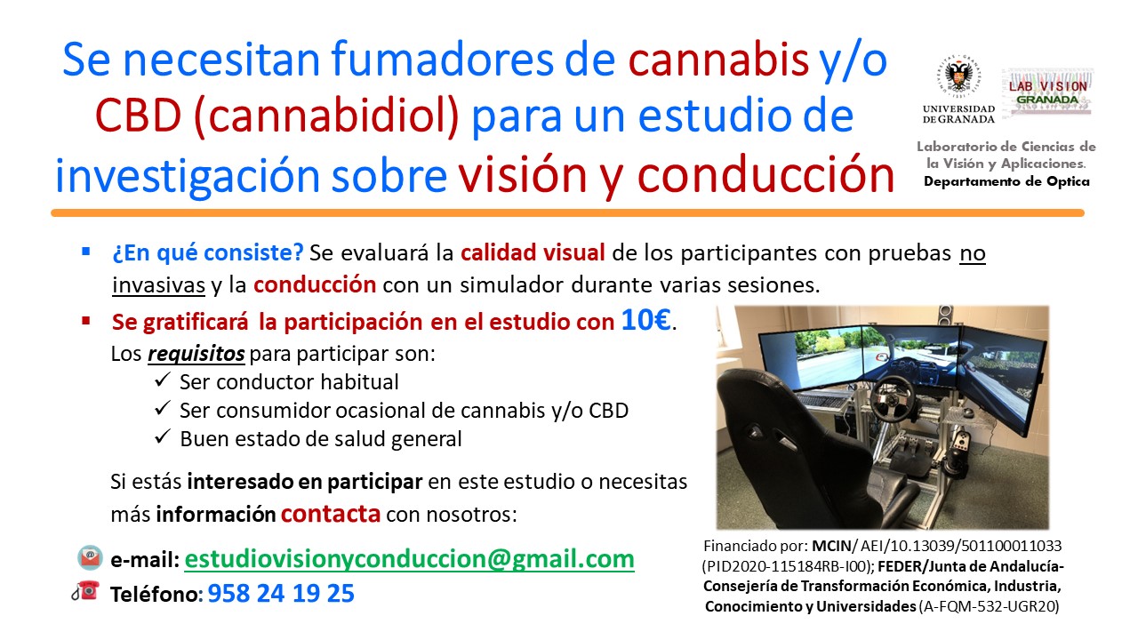 Se necesitan fumadores de cannabis y/o CBD (cannabidiol) para un estudio de investigación sobre visión y conducción