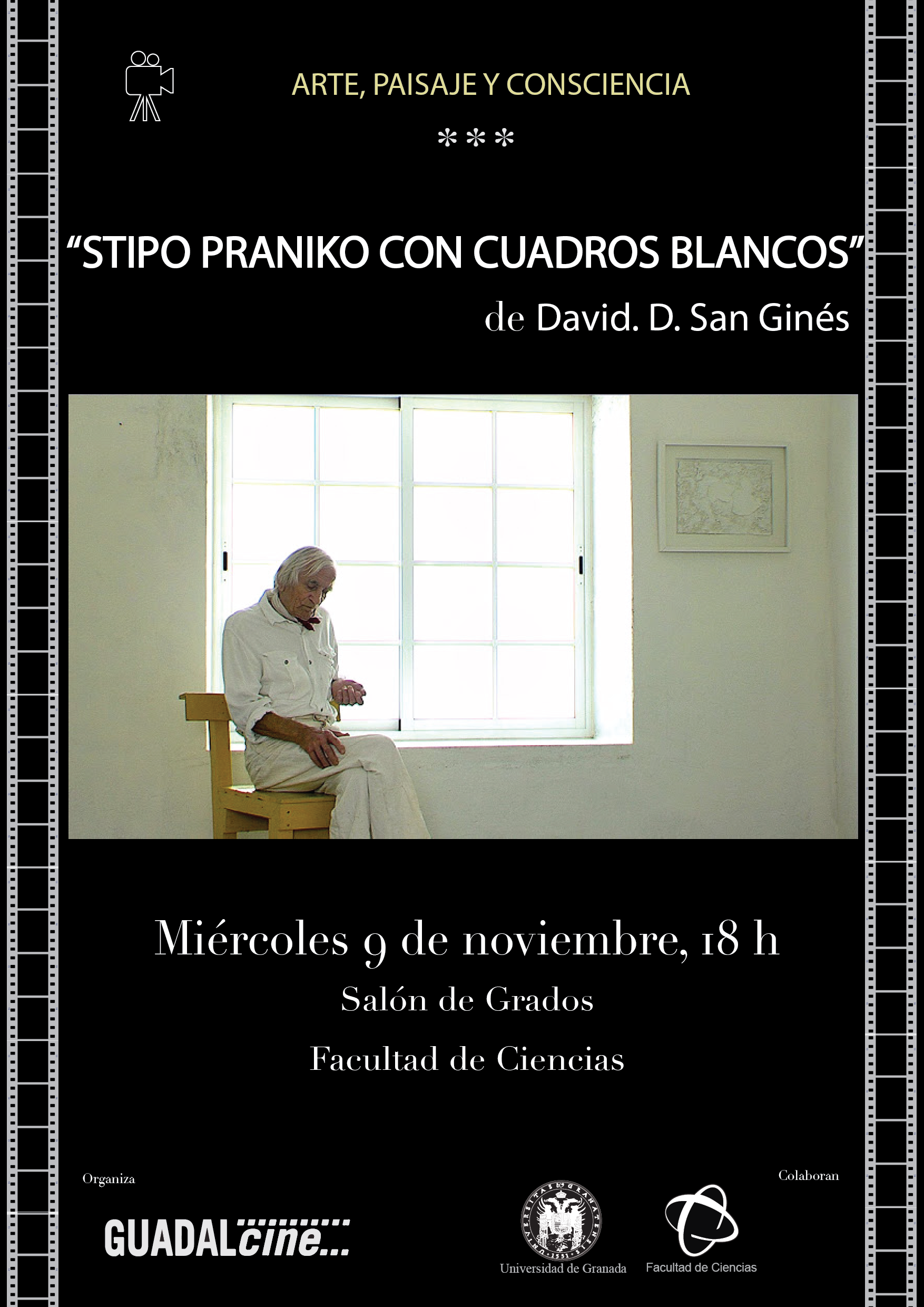 Proyección de la Película Stipo Praniko con cuadros blancos 