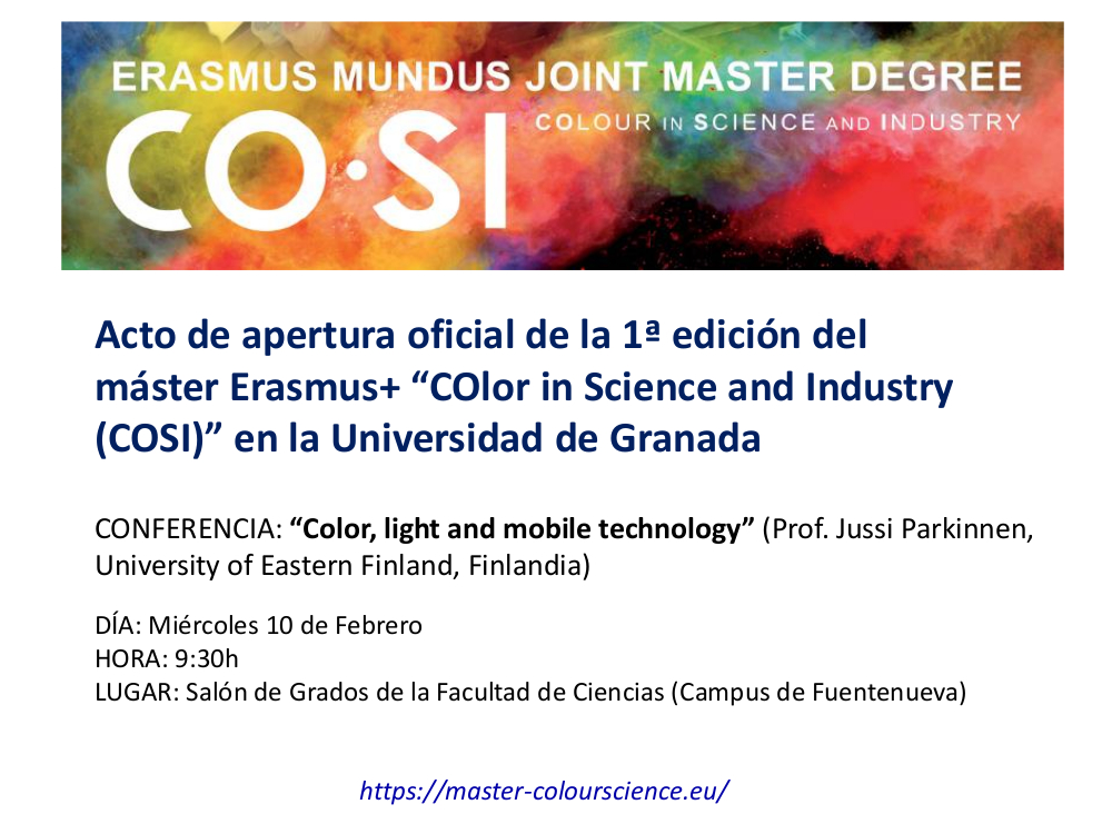 Acto de apertura oficial de la 1a edición del máster Erasmus+ “COlor in Science and Industry (COSI)” en la Universidad de Granada